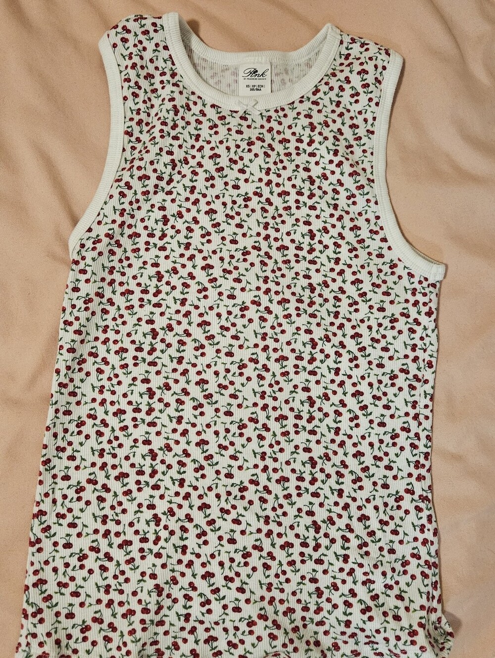 PINK Frankie's Bikinis White Cherry Ribbed Tank